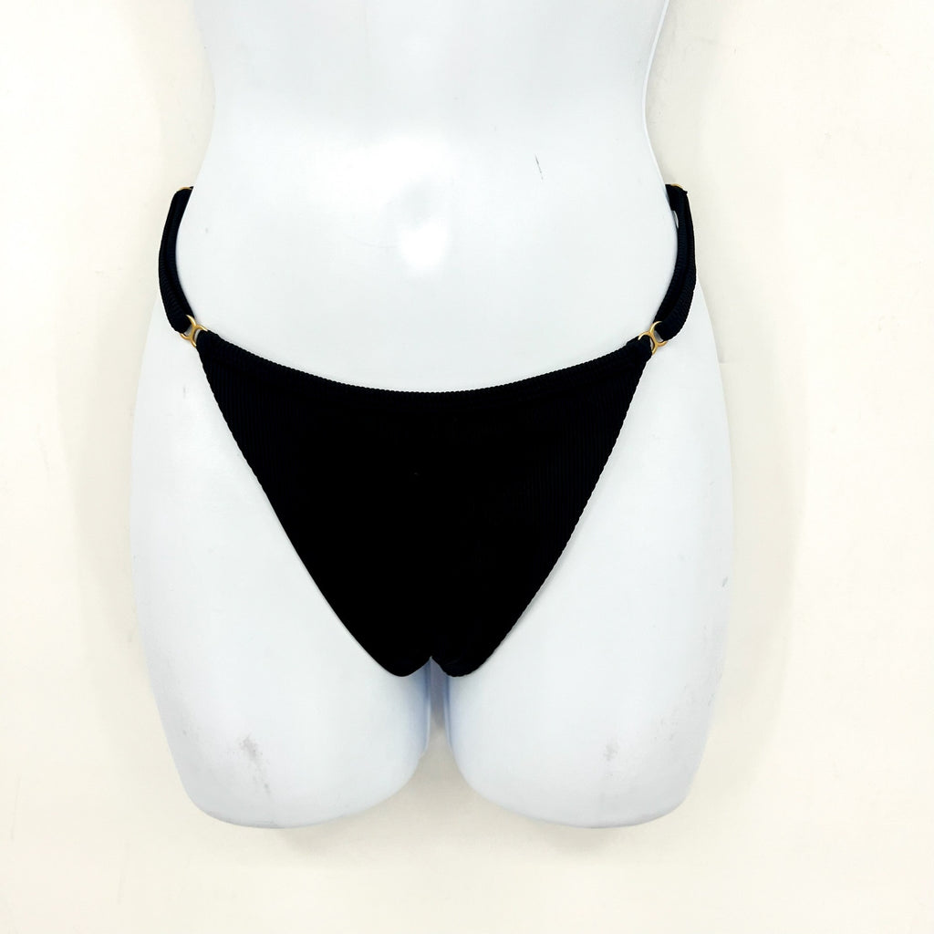 LSPACE Women's Remi Bikini Bottom Medium Black Ribbed Knit Adjustable NWT