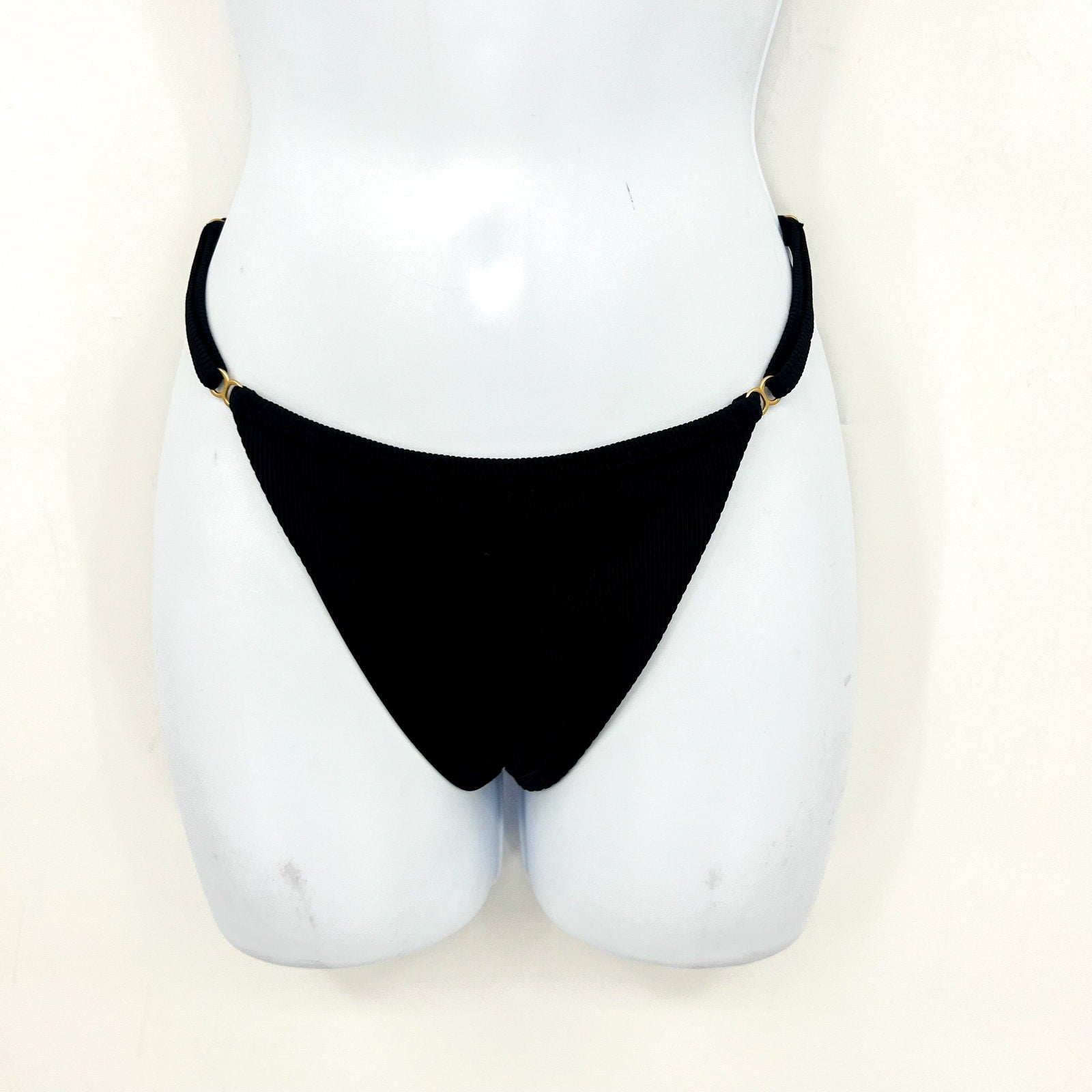 LSPACE Women's Remi Bikini Bottom Medium Black Ribbed Knit Adjustable NWT
