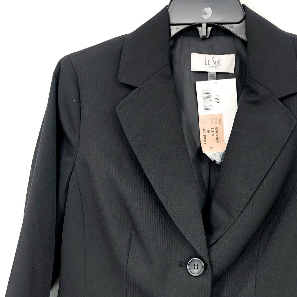 LE SUIT Women's Two Button Blazer Jacket 12 Petite Black Notch Lapel Collar NWT