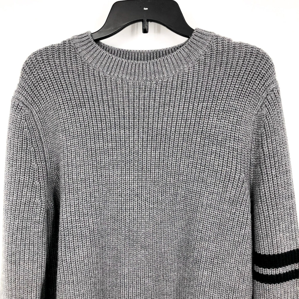 LABEL Mens Go-To Sweater Medium Light Grey Black Knit Crewneck MERINO WOOL  NWT