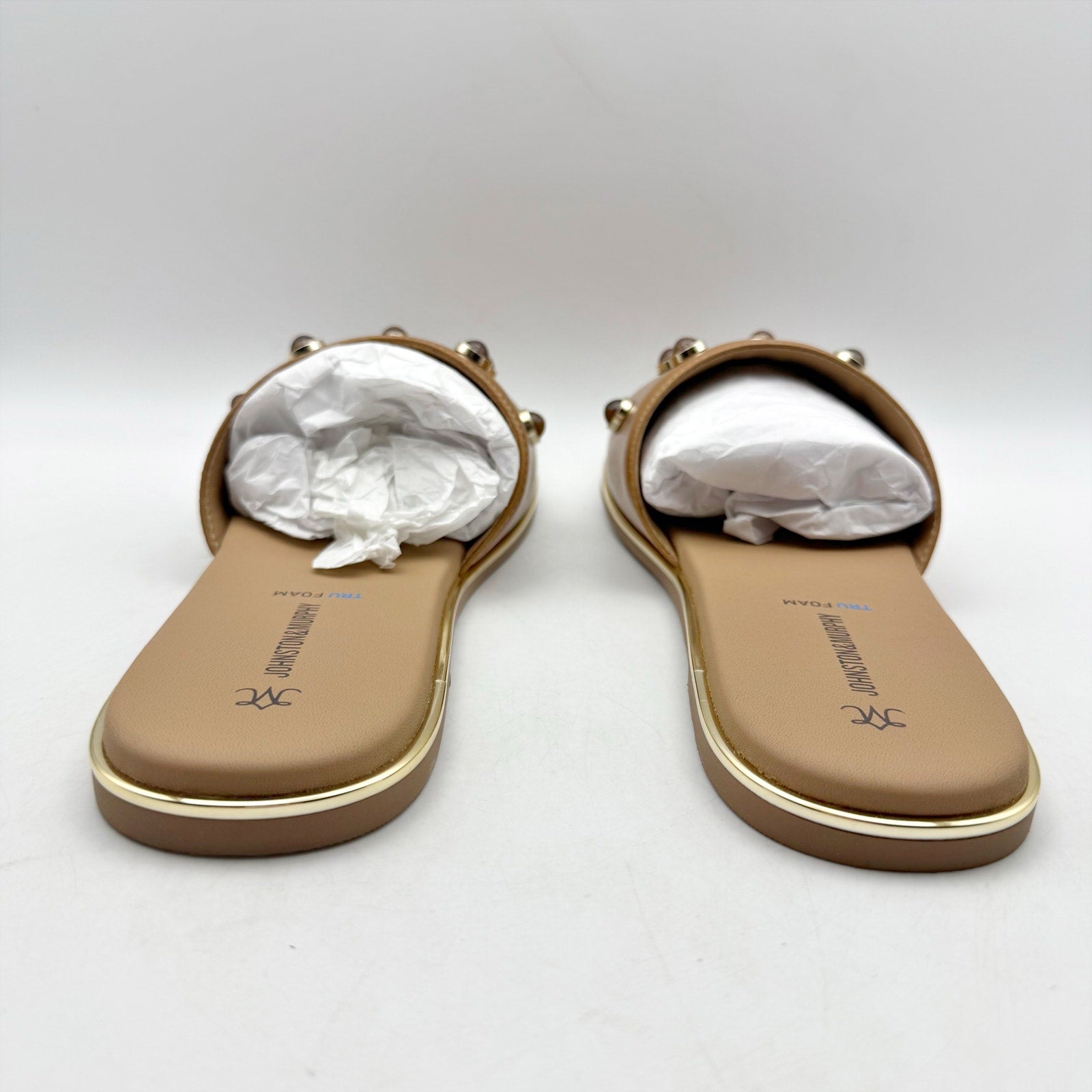 Johnston & Murphy Womens Shayla Slide Sandal US 10 M Tan Leather Embellished NIB