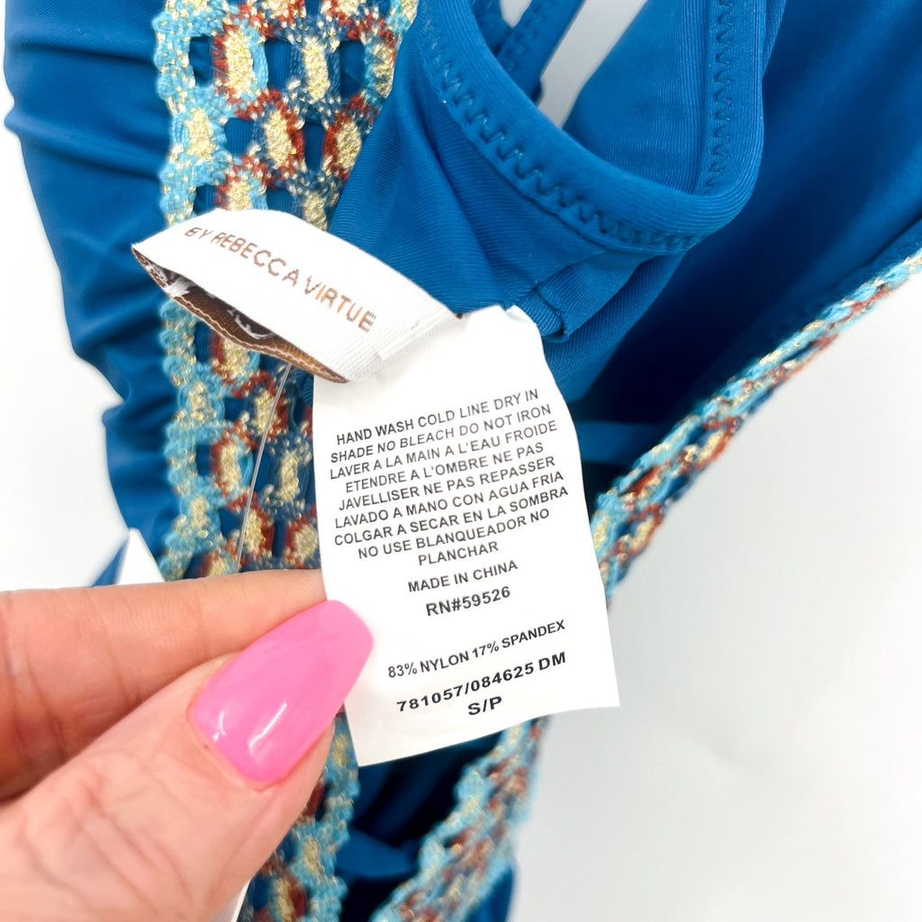 BECCA Women's Harmonia Clare Plunge One Piece Swimsuit Small Lagoon Blue NWT