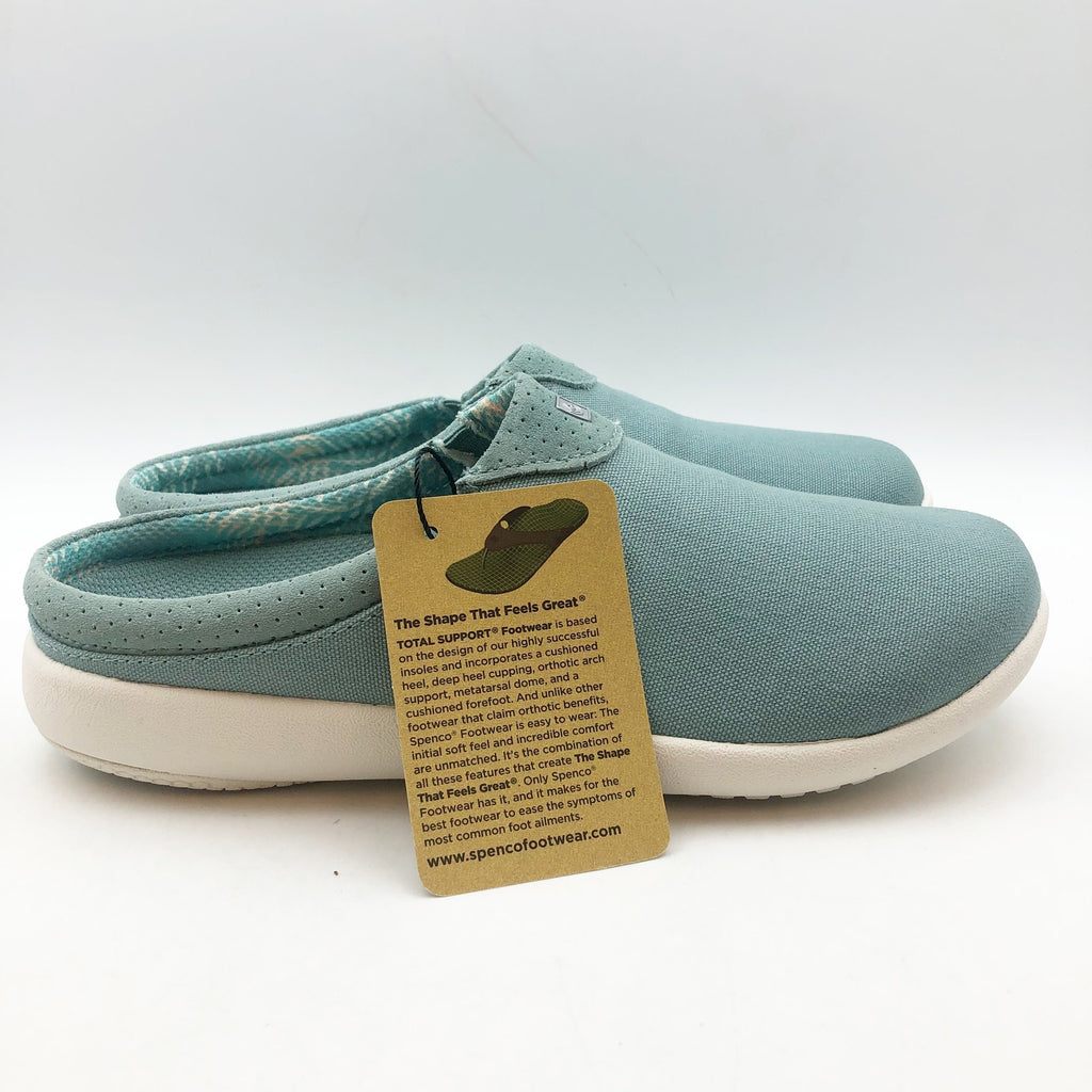 Spenco Womens SIESTA NUEVO Casual Slides Size 7.5 Mineral Blue Canvas Clogs NIB