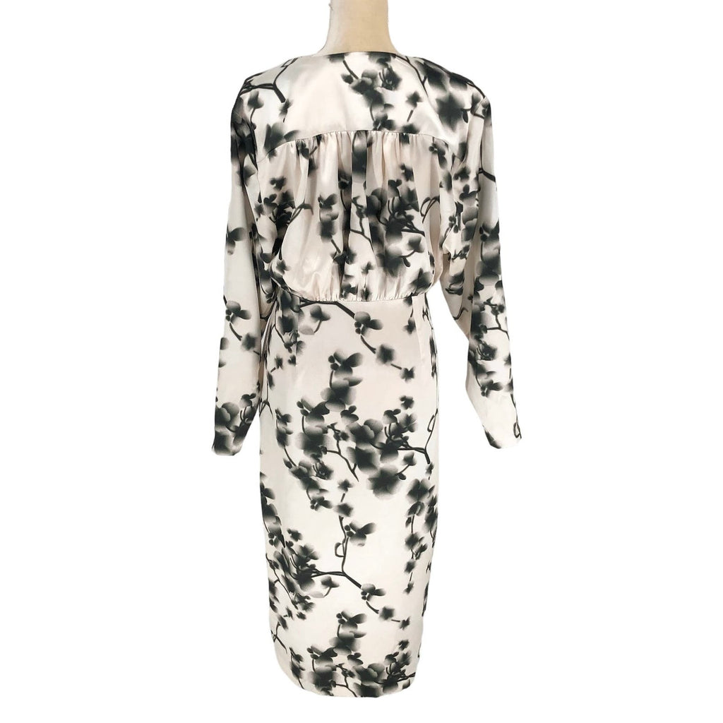 Rotate Womens Floral Wrap Midi Dress 8 Ivory Green V Neck Long Sleeve Cocktail
