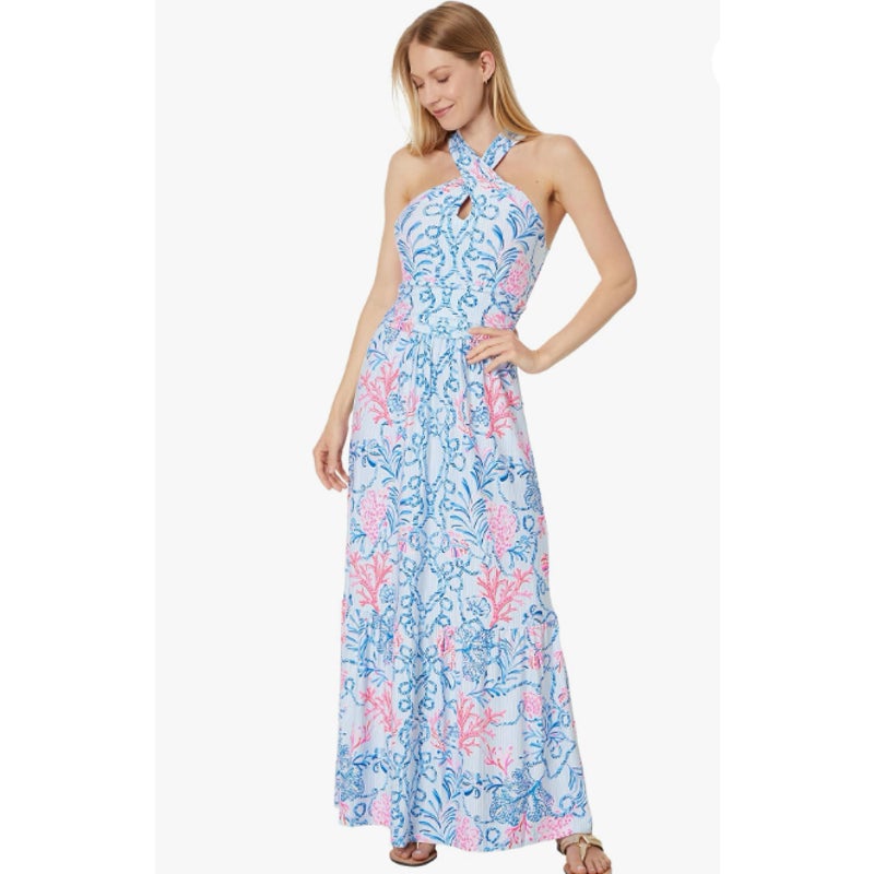 LILLY PULITZER Women's Montecito Halter Maxi Dress Large Multi Naut Today NWOT
