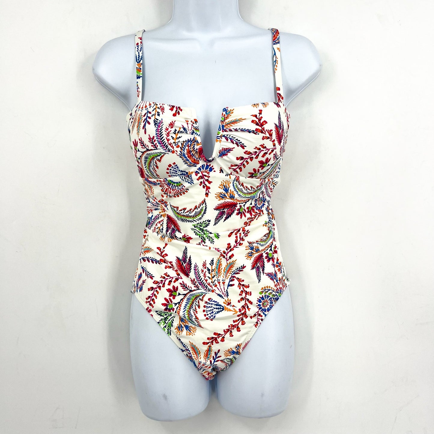 LAUREN RALPH LAUREN Fleurette Floral One Piece Swimsuit 10 White Floral NWT