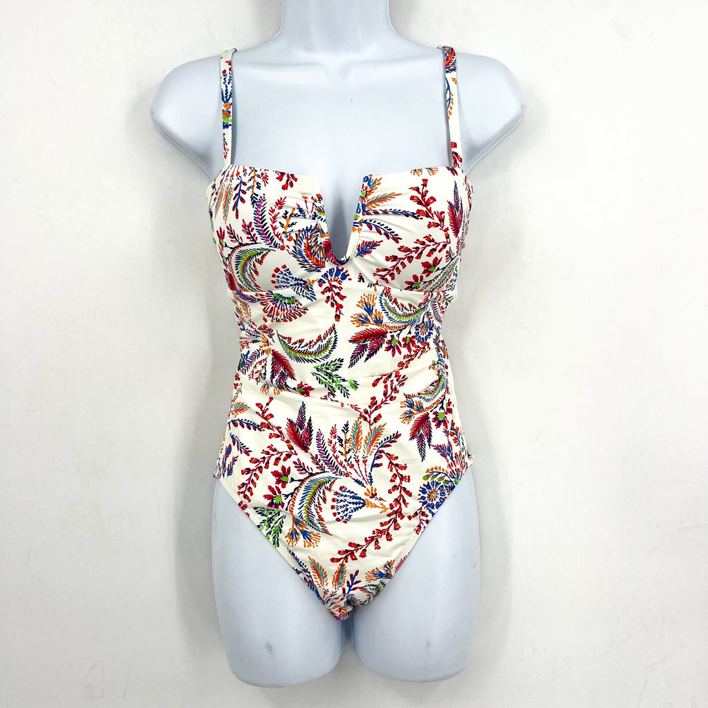 LAUREN RALPH LAUREN Fleurette One Piece Swimsuit Size 10 White Pink Floral NWT
