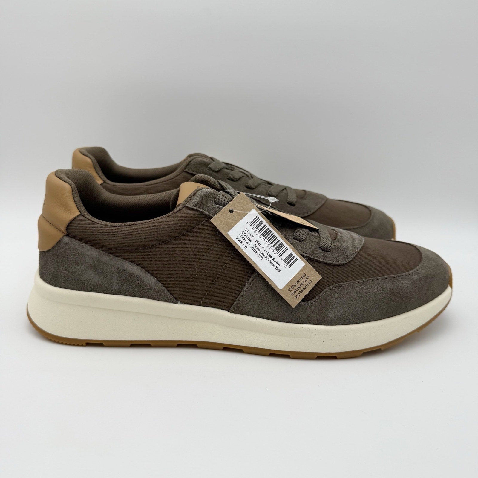Toms Mens Travel Lite Retro Casual Sneakers Size 11 EU 44 Olive Brown Suede NIB