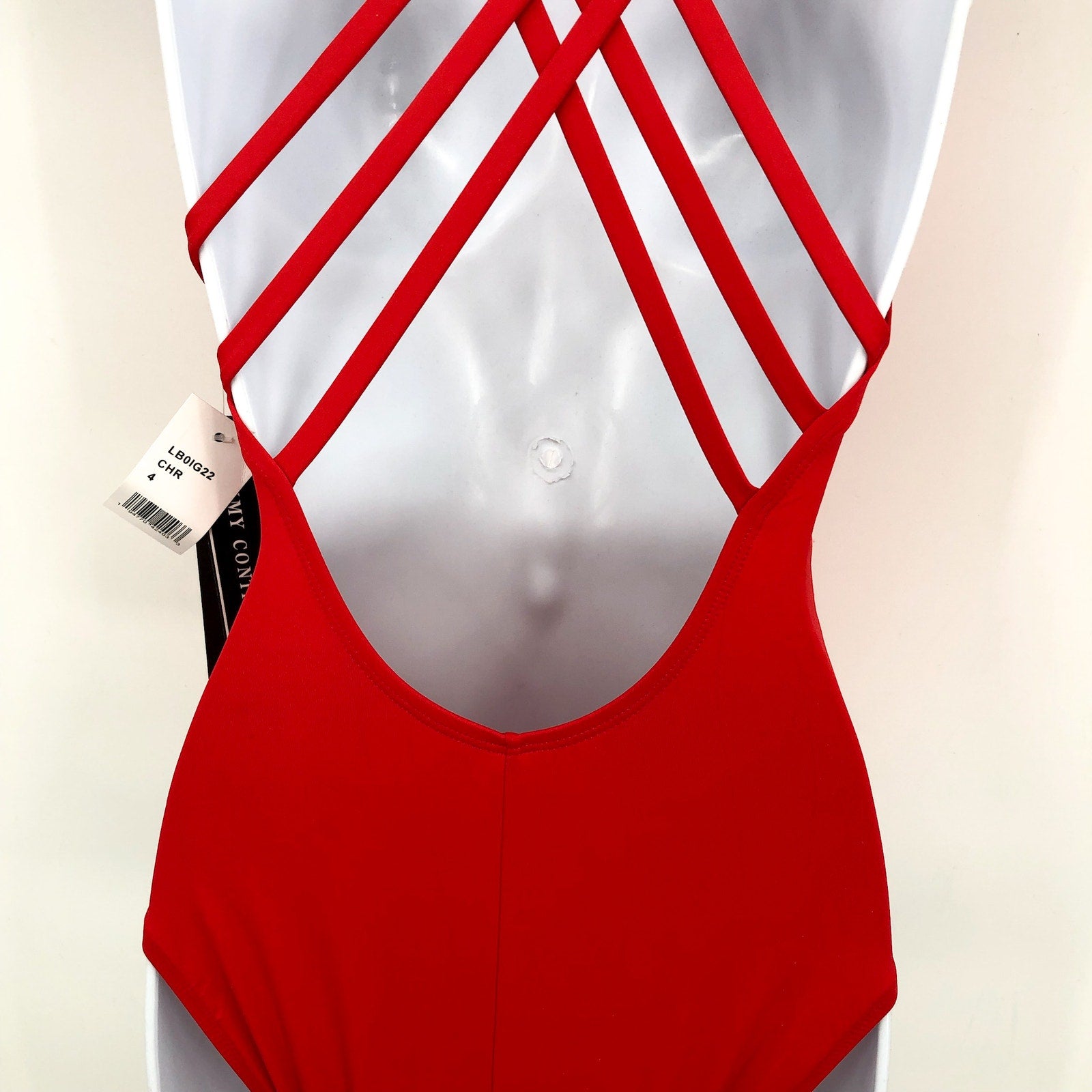 LA BLANCA Island Goddess One Piece Swimsuit Size 12 Cherry Red Cross Back NWT