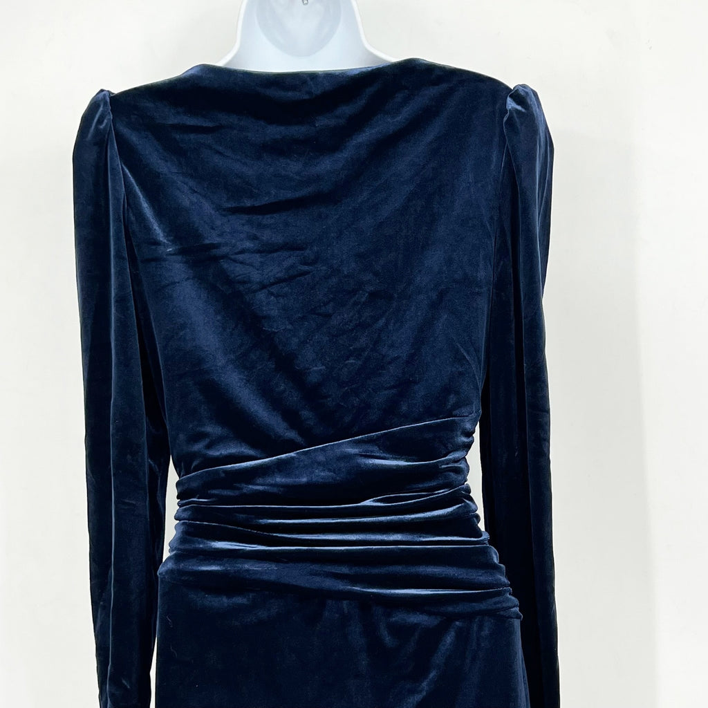 LAUREN RALPH LAUREN Velvet Cocktail Dress Size 2 Navy Blue Ruched Waist NWT