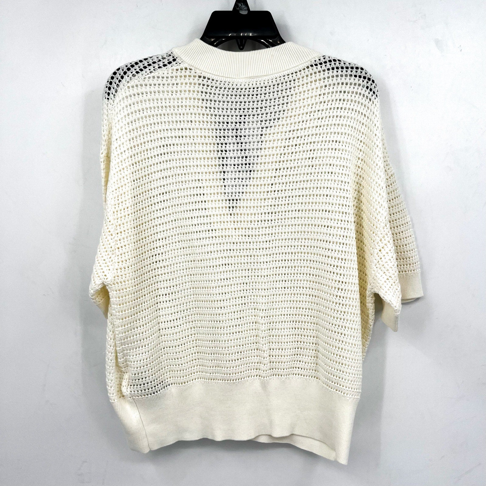 VARLEY Women's Callie Mesh Knit Top Large Beige Egret Short Sleeve NWT