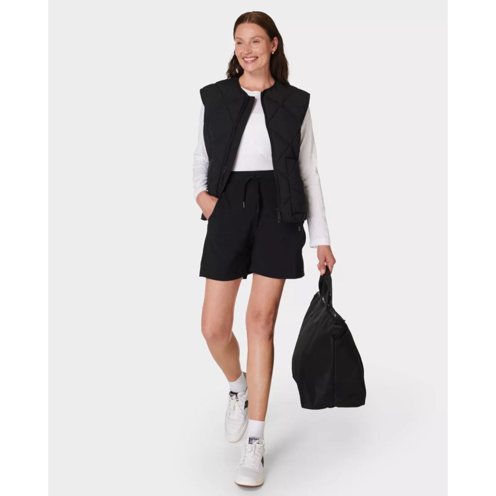 SWEATY BETTY Women's Explorer 5.5" Shorts Size 6 Black Drawcord NWT