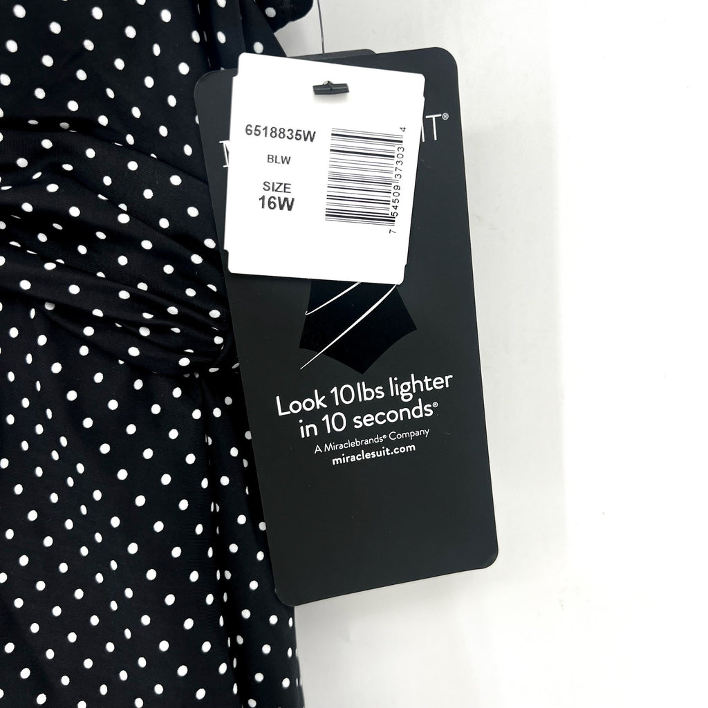 MIRACLESUIT Women's Pin Point Marais Swim Dress Size 16W Black White NWT