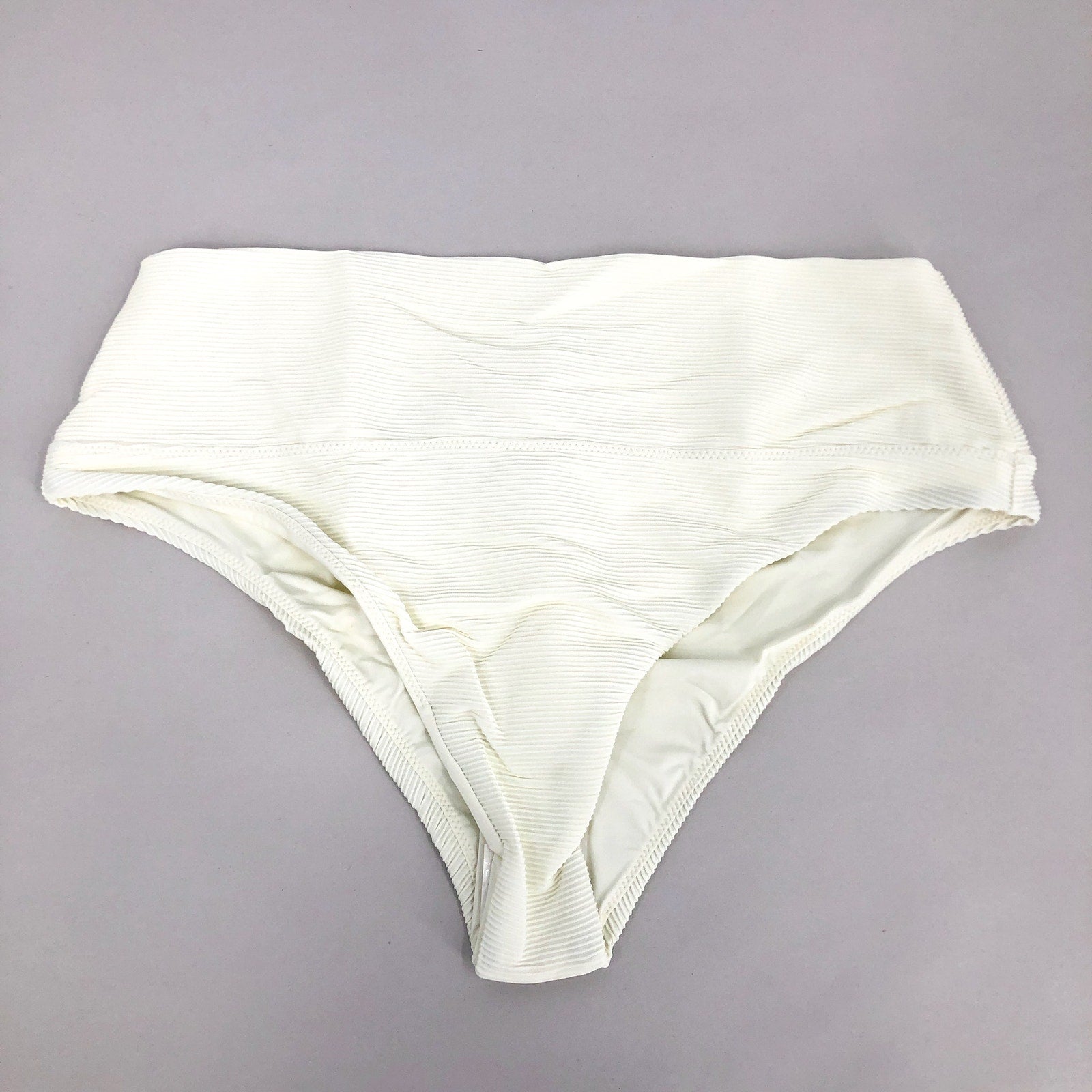 PRANA Women's Aurelia Bikini Bottom Large White Horchata Ottoman High Waist NWT