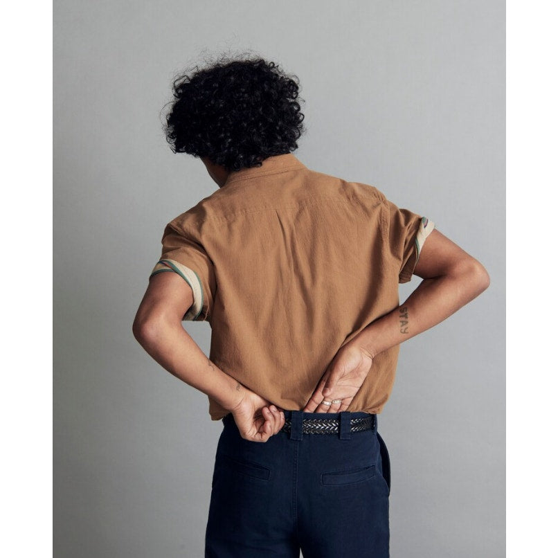 MADEWELL Men's Crinkle Cotton Perfect Fit Shirt XS Brown Short-Sleeve NJ719 NWT