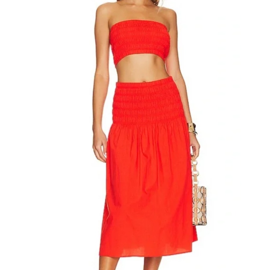 RAILS Women's Selma Crop Tube Top Large Red Grenadine Smocked Stretch NWOT