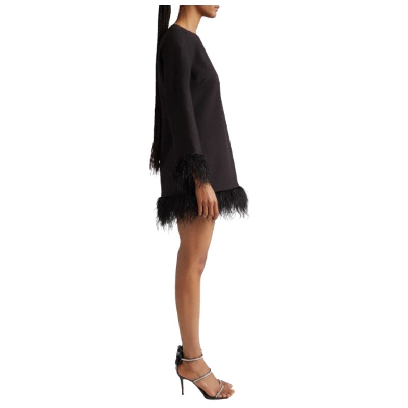 LIKELY Women Marullo Feather Trim Mini Dress Size 4 Black Long Sleeve Shift NWT