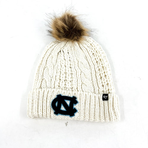 47 BRAND North Carolina Tar Heels Cuffed Knit Hat with Pom OS White NWT