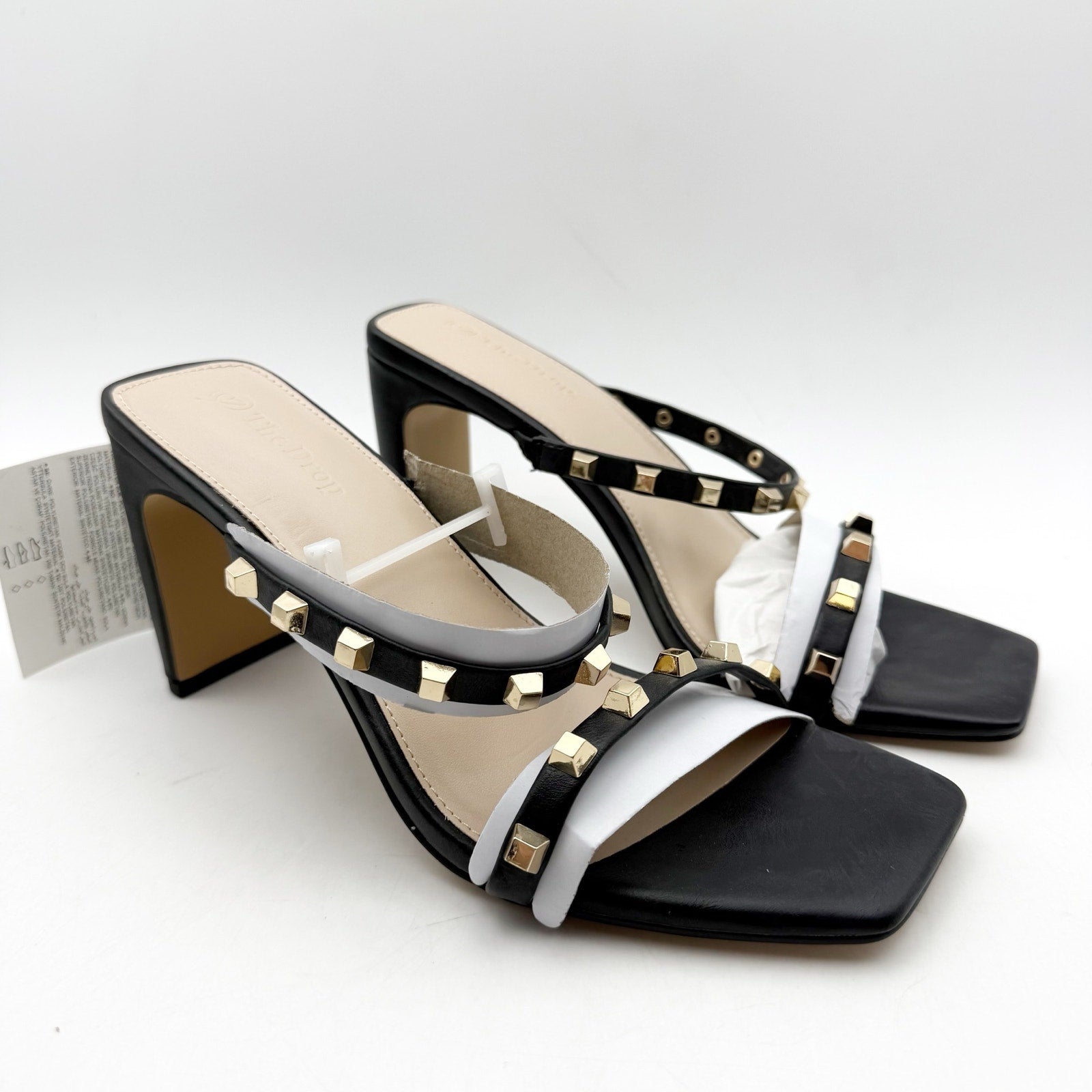 The Drop Womens Avery Heeled Sandals US 8 EU 39 Black Gold Studded NWOB