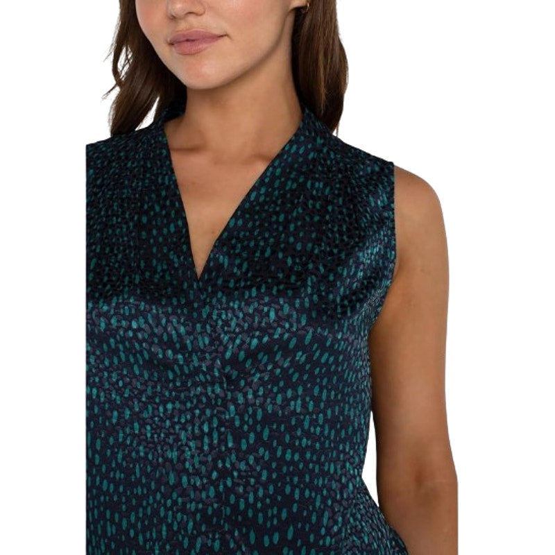 LIVERPOOL Women's Sleeveless Popover Blouse Small Blue Green Print NWT