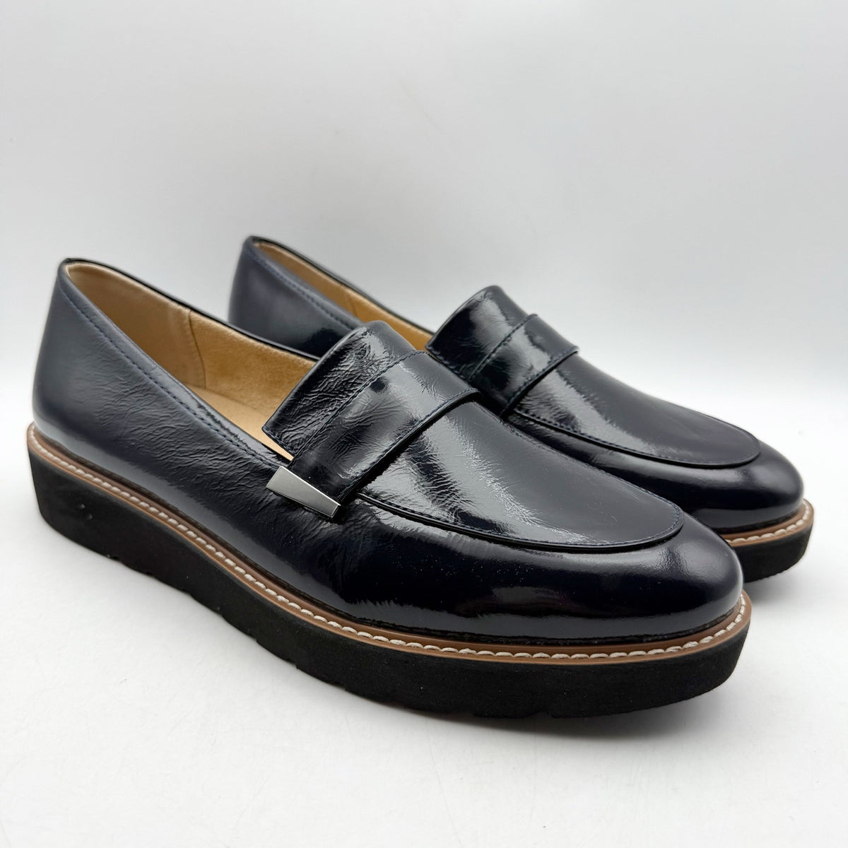 Naturalizer Womens Adiline Flat Loafers 11 Narrow Blue Leather Slip On NWOB