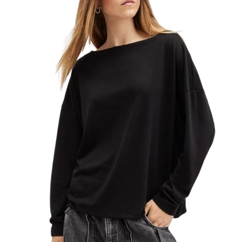 ALLSAINTS Women's Rita Oversized T-Shirt Large Black Long Sleeve NWT