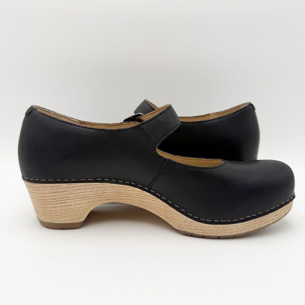 Dansko Womens Lilah Mary Jane Heels EU 38 US 7.5-8 Black Leather NIB