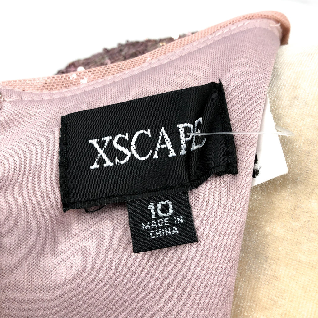 XSCAPE Women's Sequin & Satin A-Line Gown Size 10 Rose Pink Elbow Sleeve NWOT