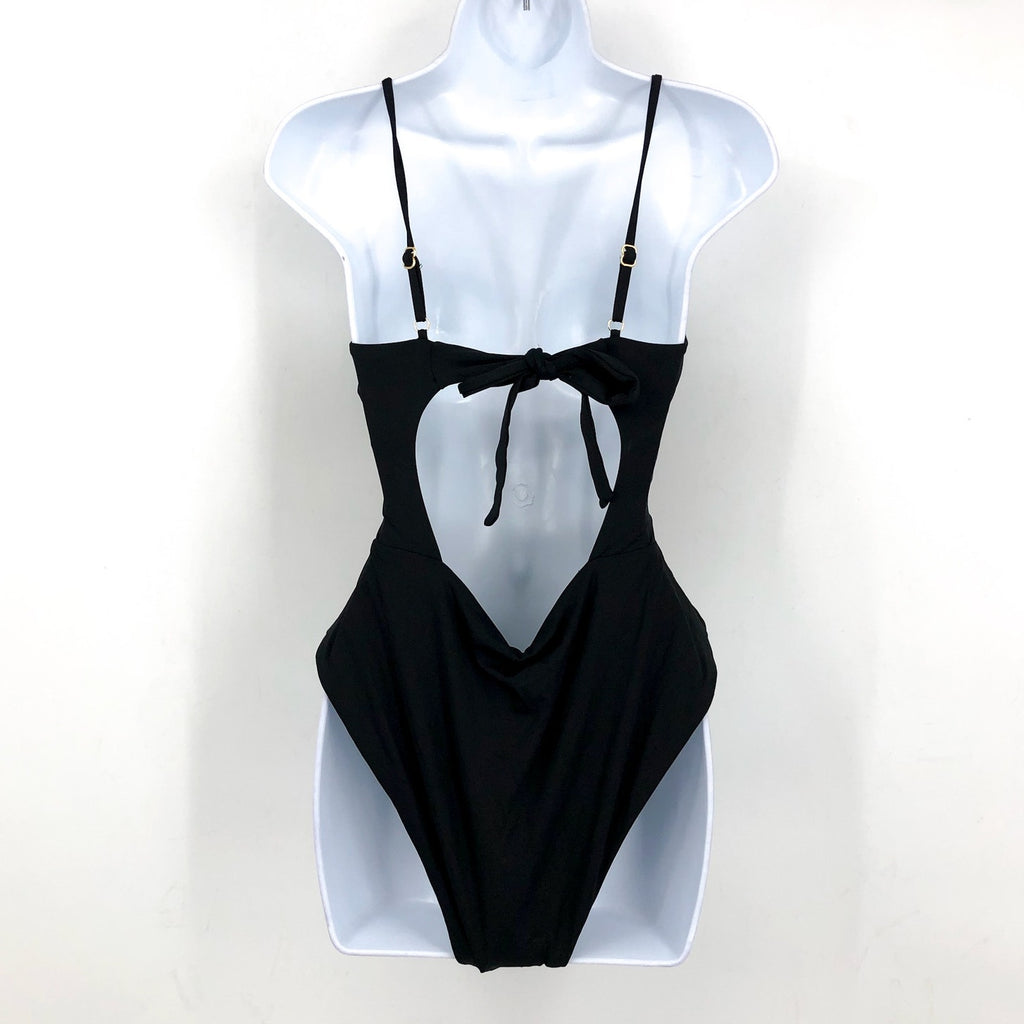 BECCA Women's Color Code Sarai One Piece Swimsuit Large Black Plunge Cutout NWT