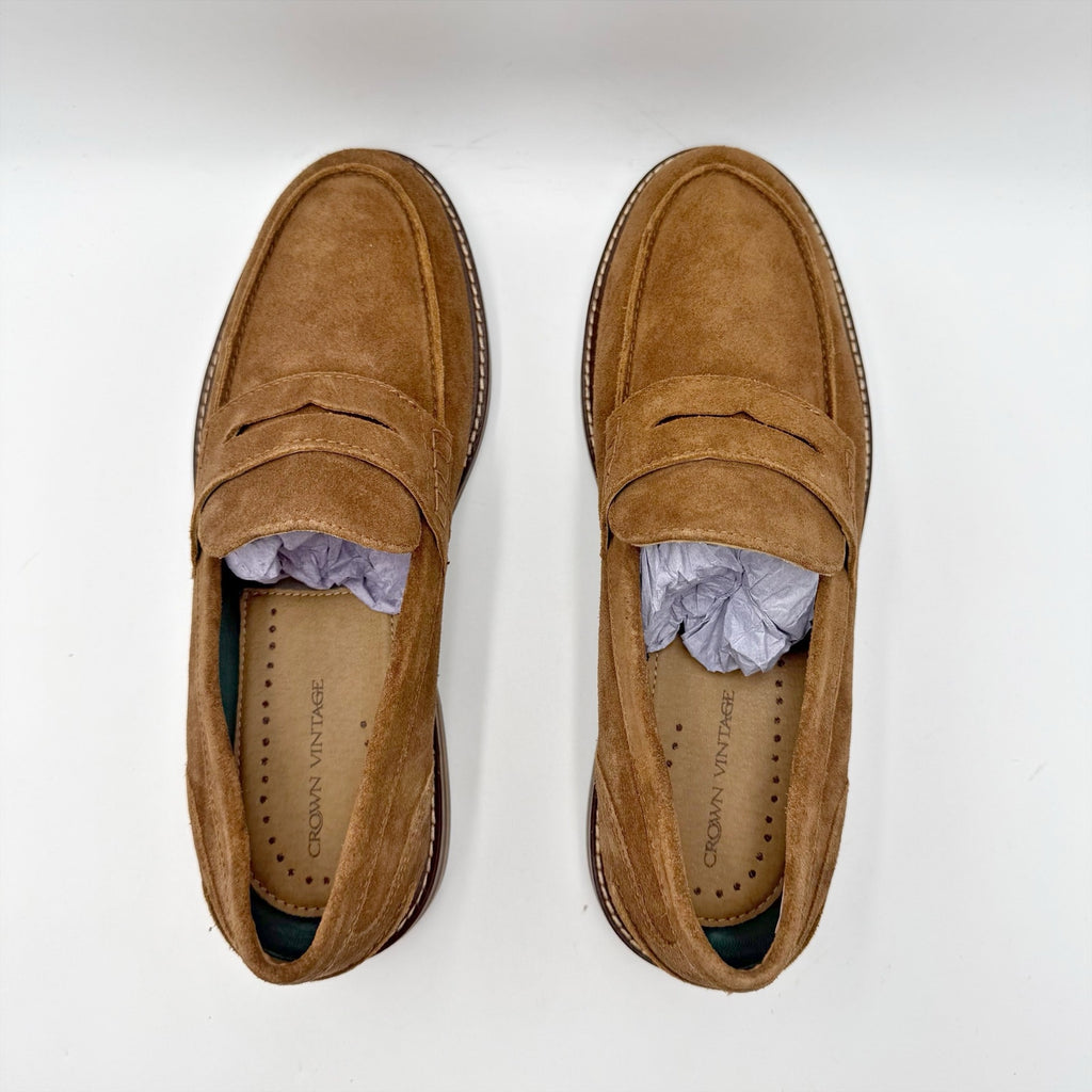 Crown Vintage Mens Aydrien Penny Loafers Size 9.5 M Tan Brown Suede NWOB
