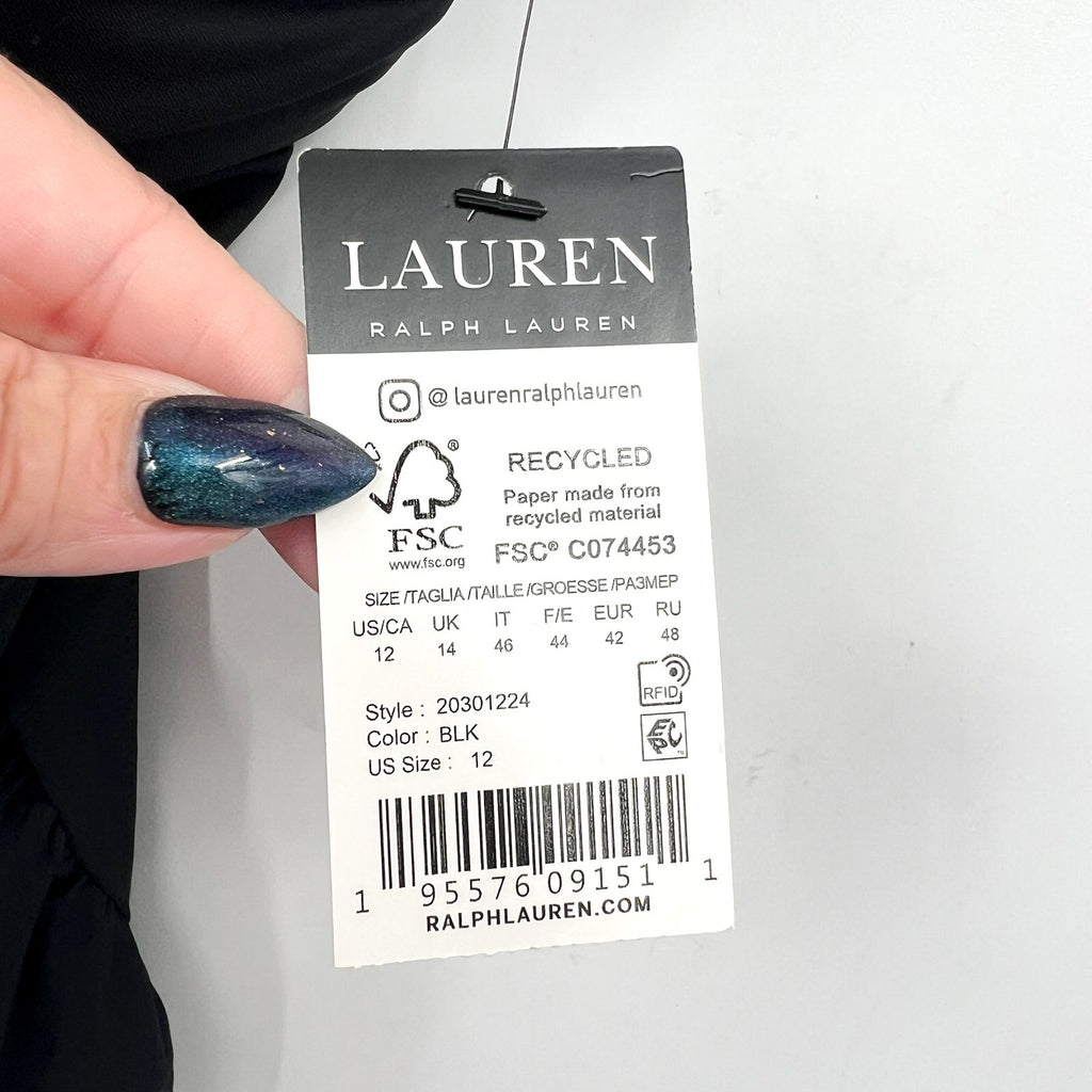 LAUREN RALPH LAUREN Double Strap Twist Tankini Top Size 12 Black Underwire NWT