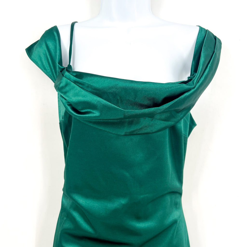 THE GENERAL GOOD Womens Off-Shoulder Satin Midi Dress Medium Forest Green NWOT