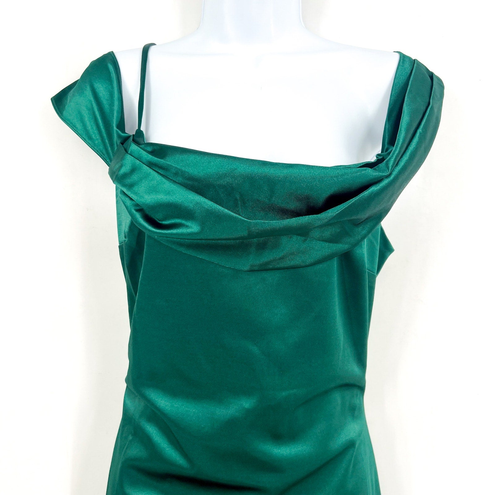 THE GENERAL GOOD Womens Off-Shoulder Satin Midi Dress Medium Forest Green NWOT