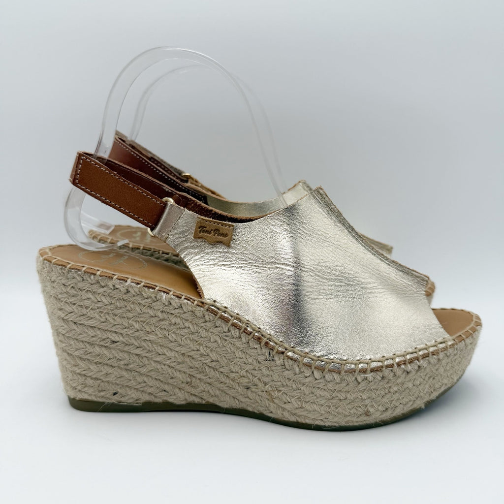 Toni Pons Womens Lugano Espadrille Wedge Sandals EU 39 US Size 8.5 Gold NWOB