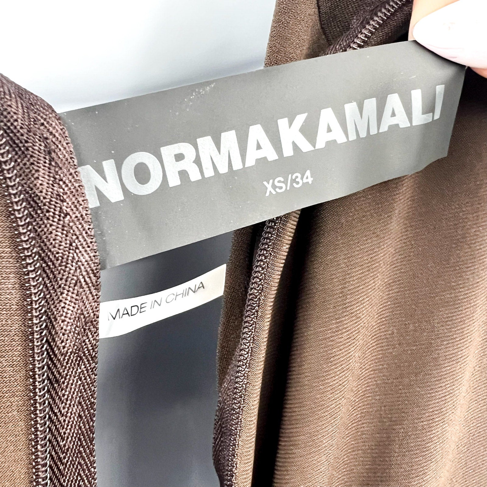Norma Kamali V-Neck Shirred Waist Jumpsuit XS/34 Chocolate Brown Long Sleeve NWT