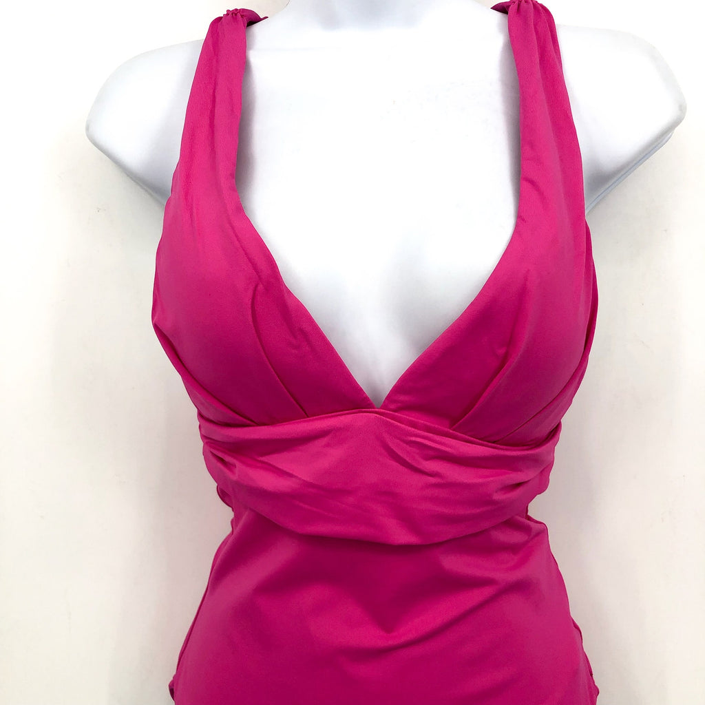 SEAFOLLY Women's Cross Back One Piece Swimsuit Size 12 Hot Pink Plunge Neck NWT
