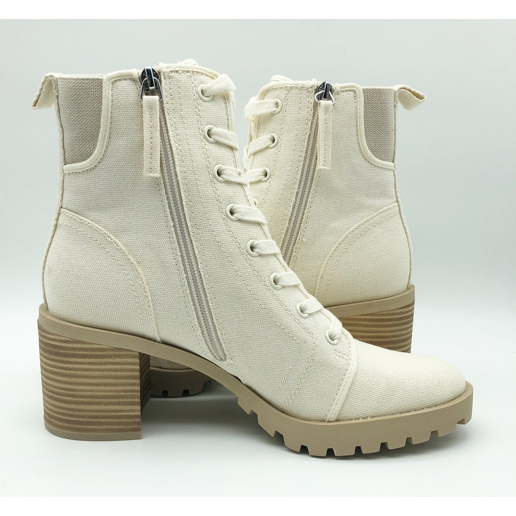 Dolce Vita Womens Combat Boots Size 7 Stacked Heel Off White Canvas NWOB