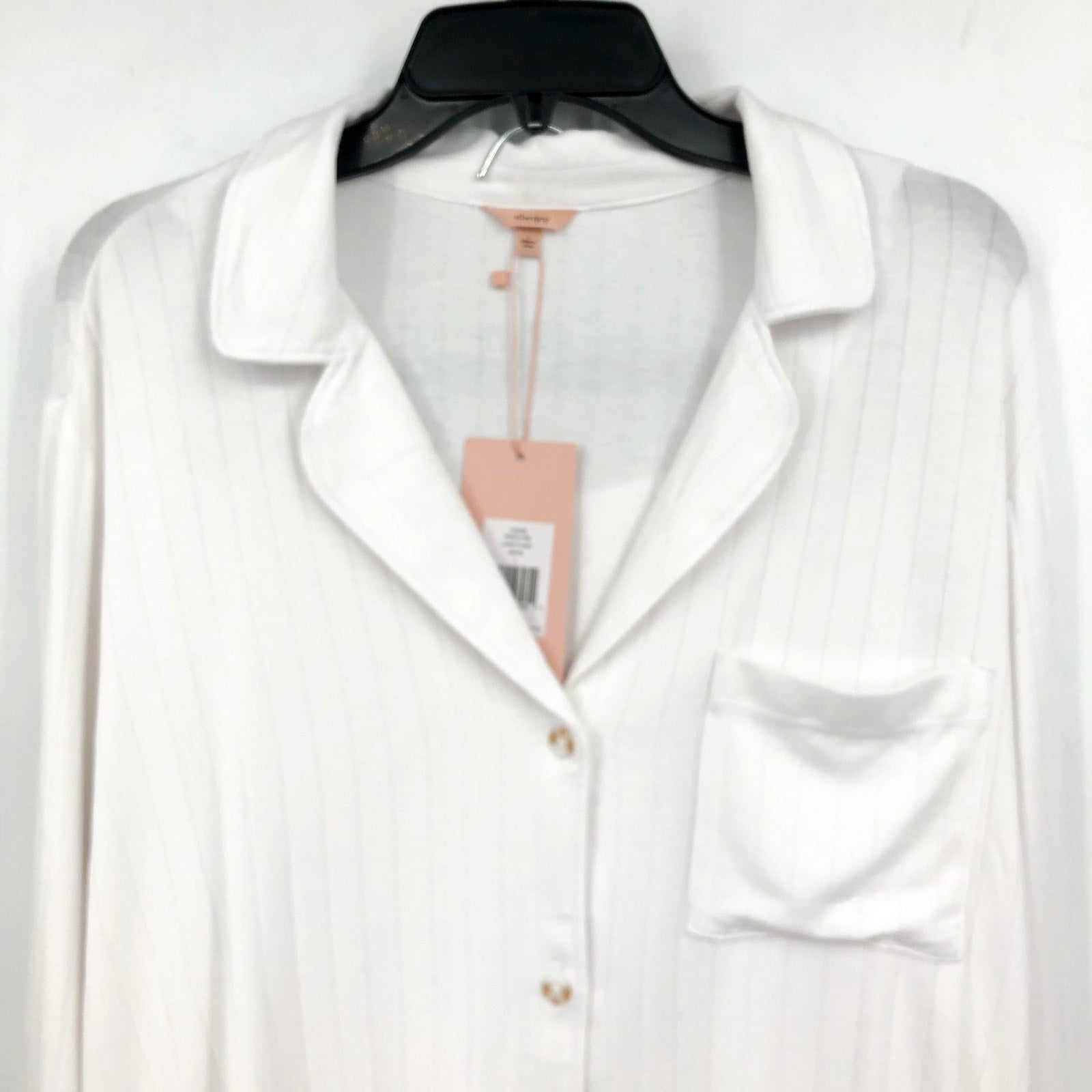 EBERJEY Women's Gisele Rib Long PJ Set Large White TENCEL Modal NWT