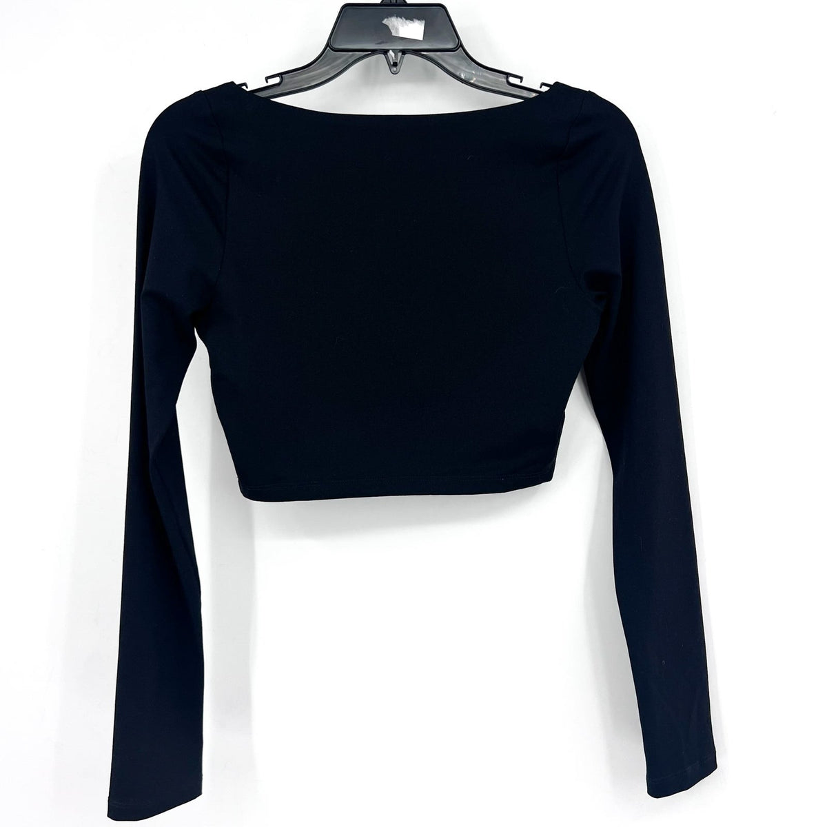 SUSAN MONACO Women's Crop Top Small Black Micro Square Neck Long Sleeve NWOT