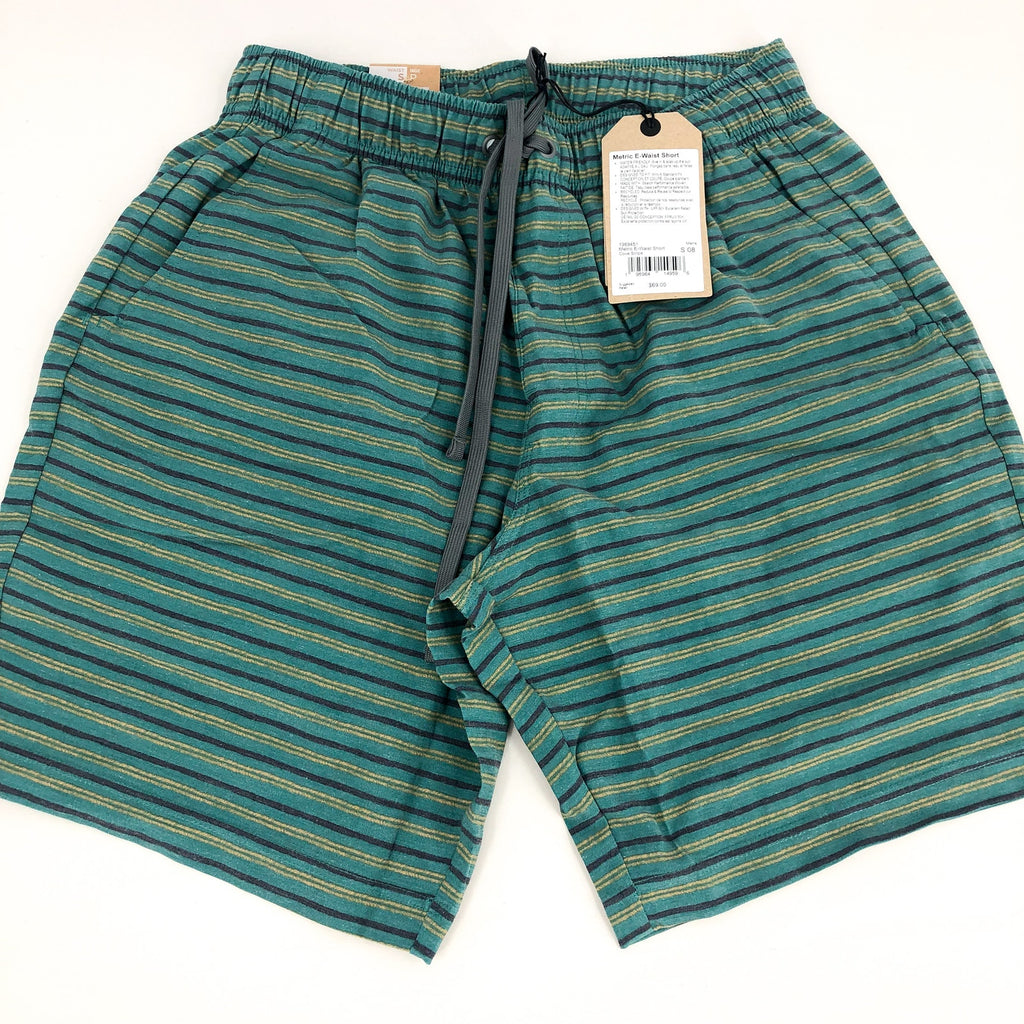 PRANA Men's Metric Swim Short Small Blue Green Cove Stripe 8" Inseam NWT