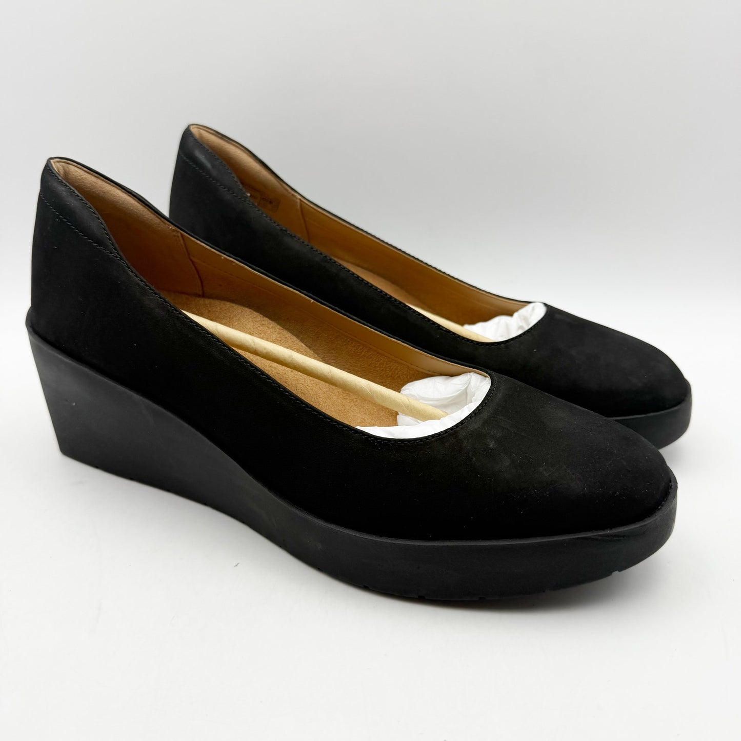 VIONIC Womens Sereno Wedge Heels US 10 M EU 41 Black Nubuck Leather NIB