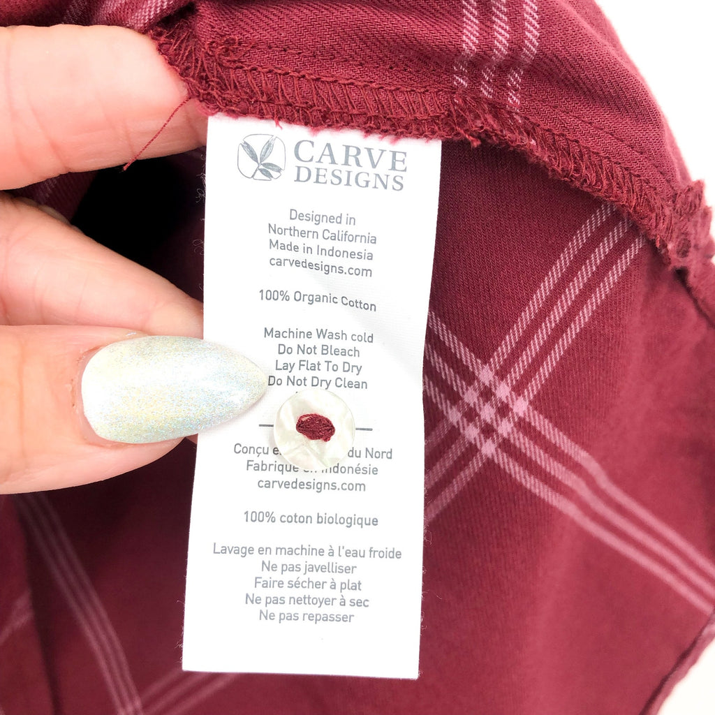 CARVE DESIGN Women's Dylan Twill Shirt XS Red Brick Windowpane V Neck NWT