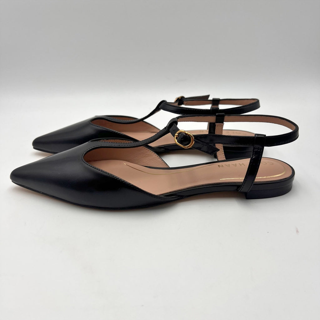 Cole Haan Womens Marlah T-Strap Heels Size 6.5 B Black Leather NWOB
