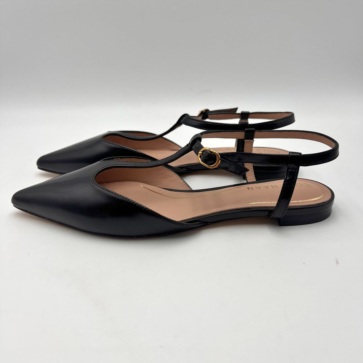 Cole Haan Womens Marlah T-Strap Heels Size 6.5 B Black Leather NWOB