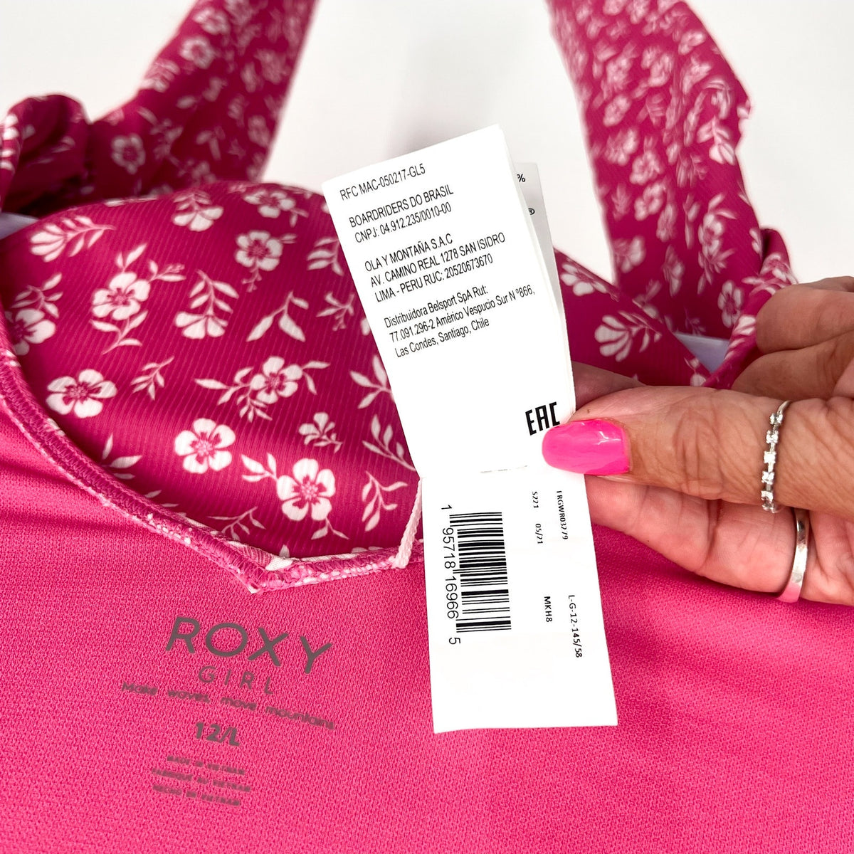 ROXY Girls Splendid Dream Long Sleeve One Piece Swimsuit Large Pink Floral NWT