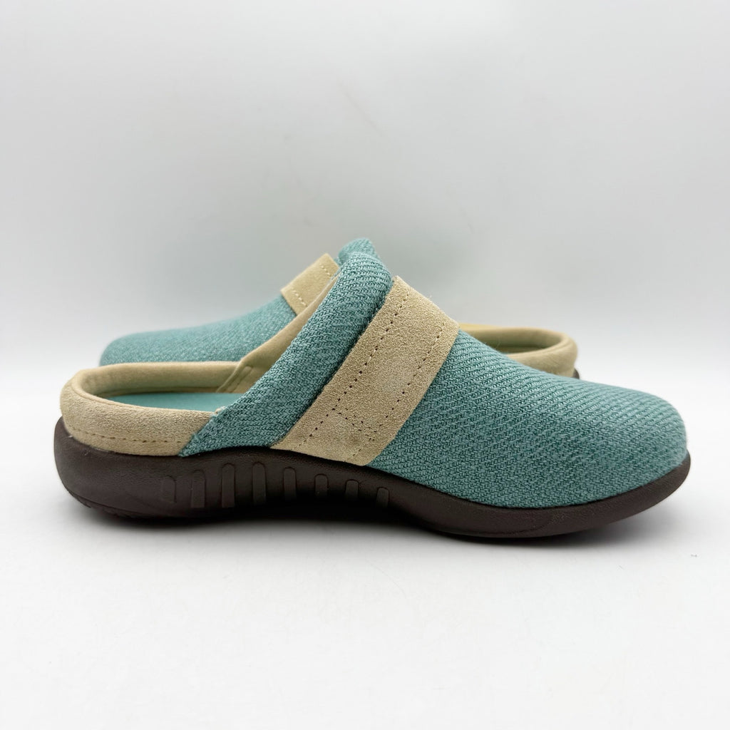 Spenco Womens Aria Slip-On Shoes Size 6.5 Wide EU 37 Teal Blue Tan NIB