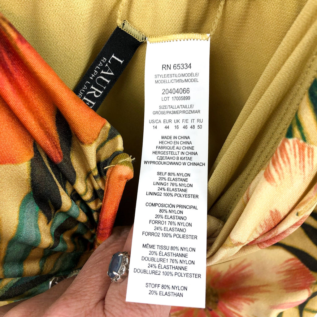 LAUREN RALPH LAUREN Island Tropical One Piece Swimsuit Size 14 Gold V-Wire NWT
