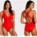 LA BLANCA Island Goddess One Piece Swimsuit Size 12 Cherry Red Cross Back NWT