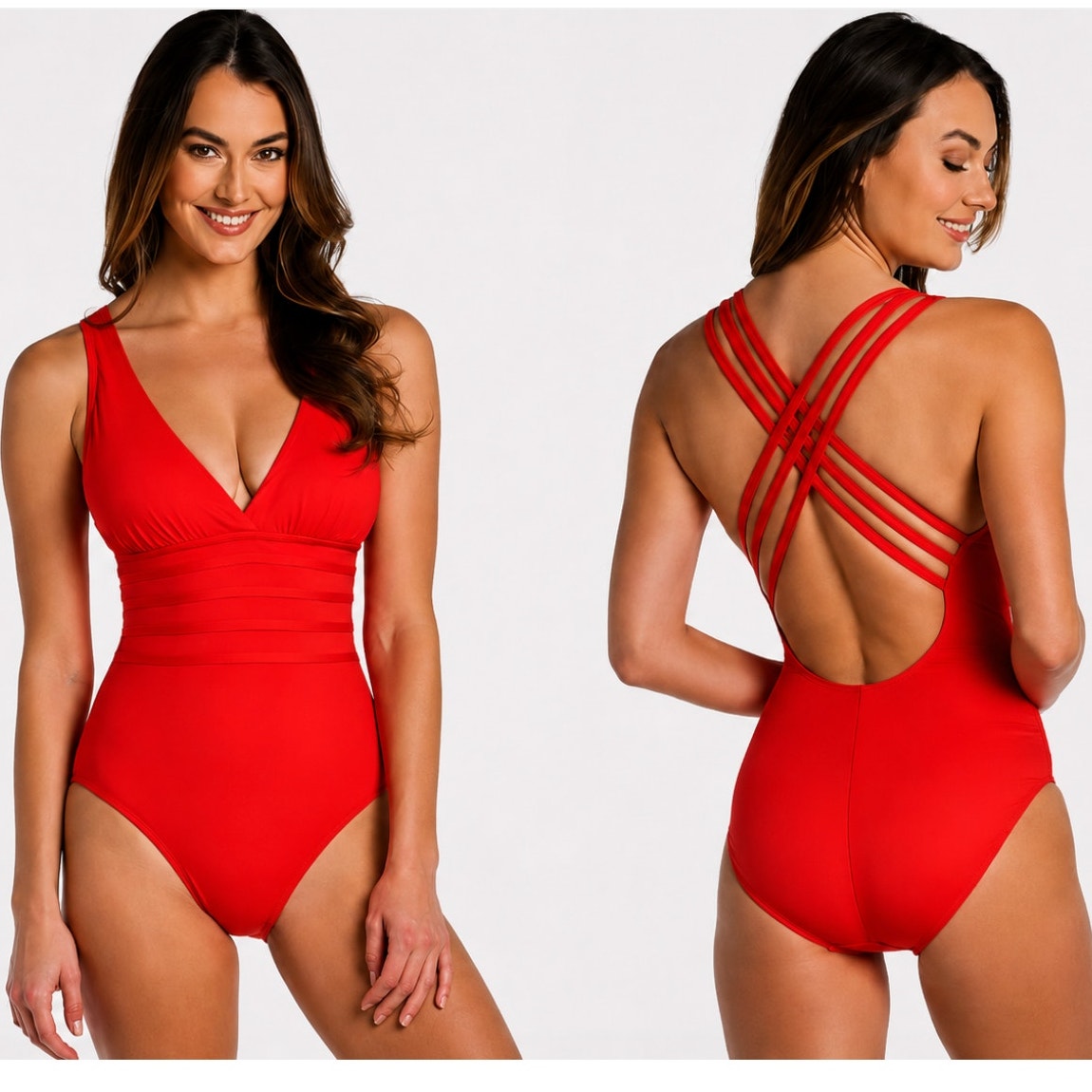 LA BLANCA Island Goddess One Piece Swimsuit Size 12 Cherry Red Cross Back NWT