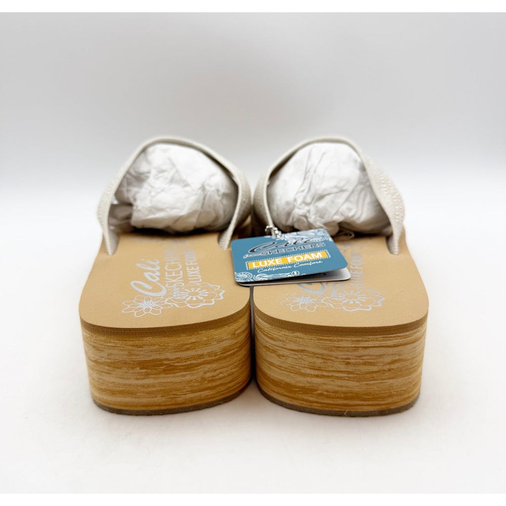 Skechers Women's Summers Mid Wedge Thong Sandals Size 10 EU 40 Off White Tan NIB